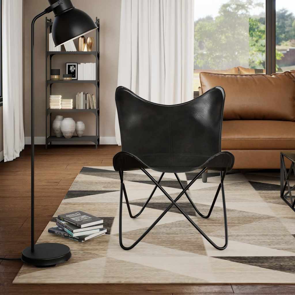 Silla Butterfly de cuero auténtico negro