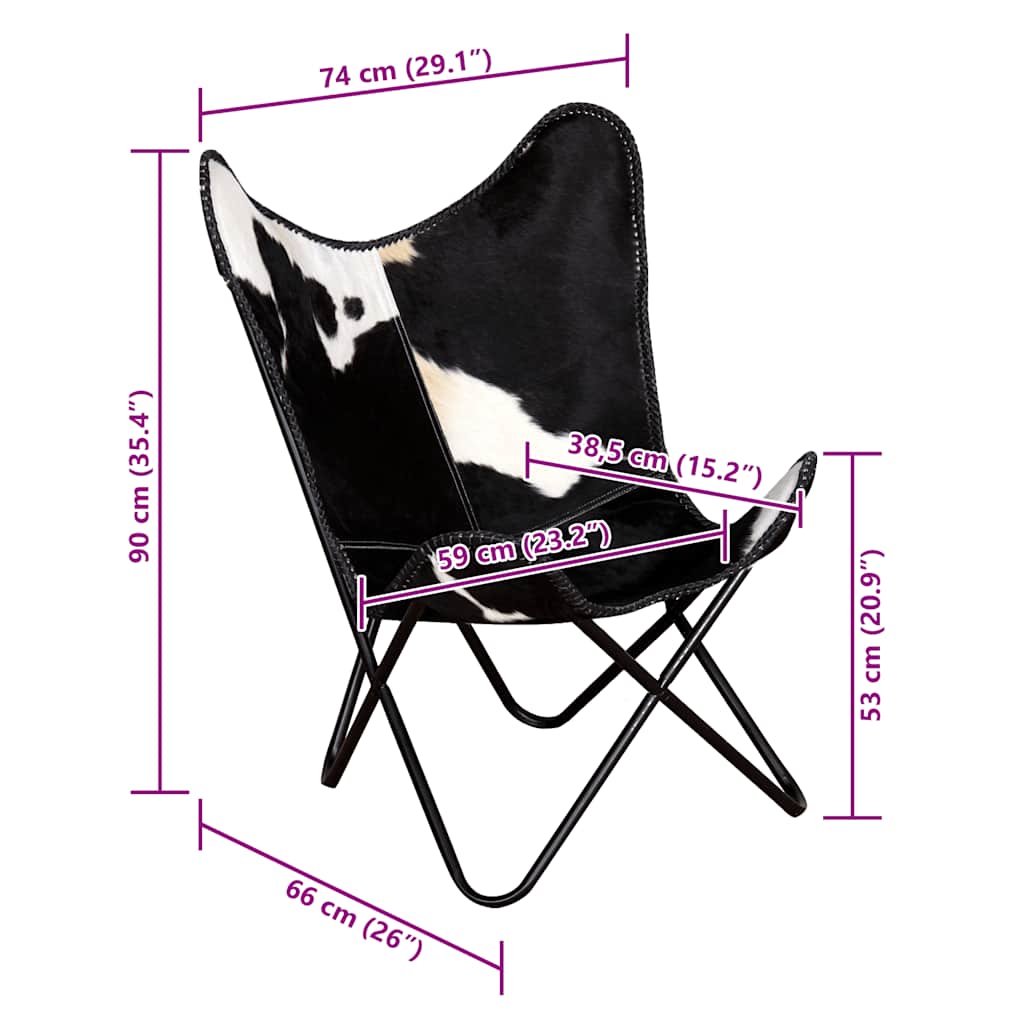 Silla Butterfly de cuero auténtico negro