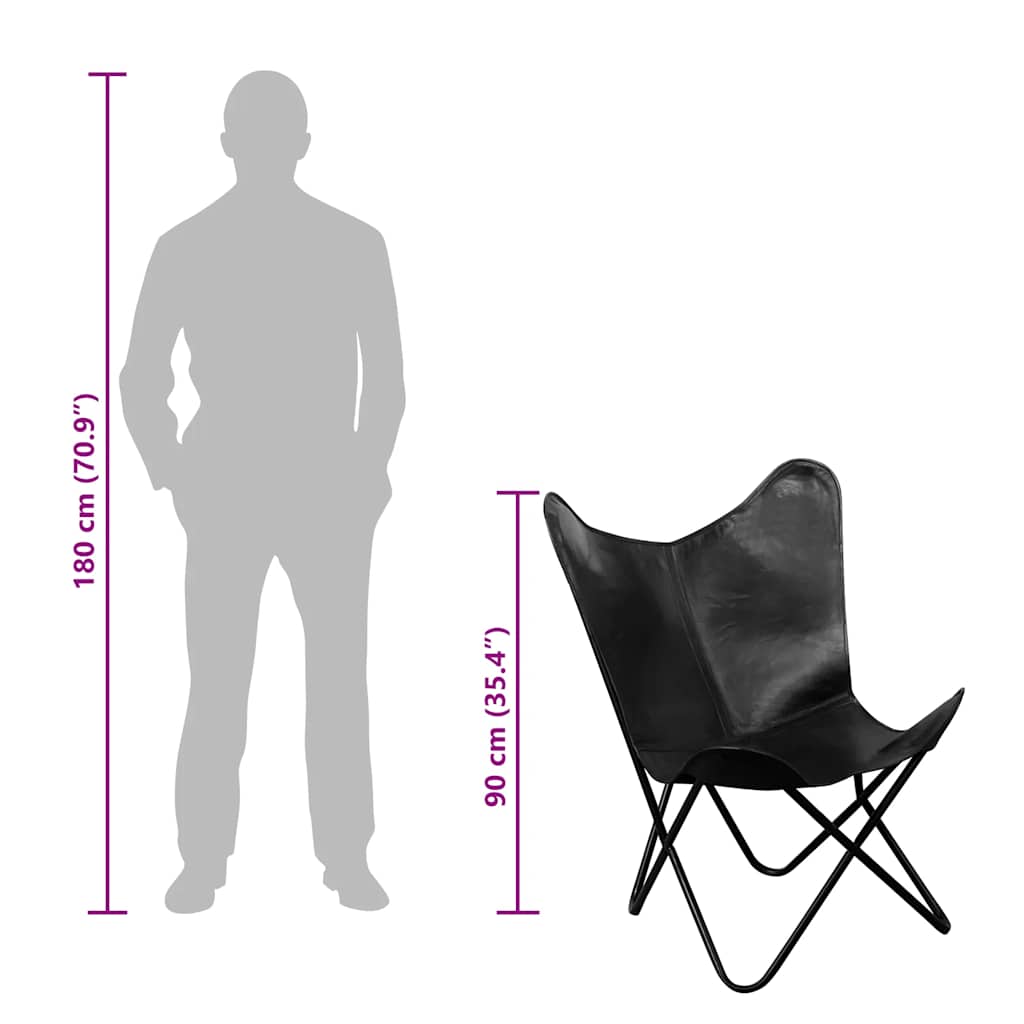 Silla Butterfly de cuero auténtico negro