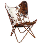 Silla mariposa de cuero auténtico marrón y blanco