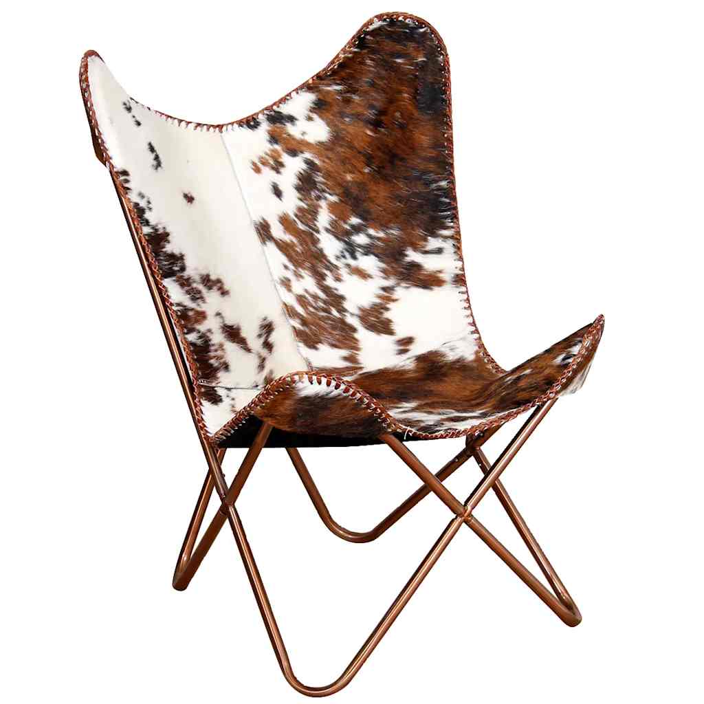 Silla mariposa de cuero auténtico marrón y blanco