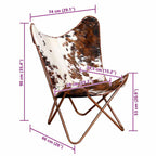 Silla mariposa de cuero auténtico marrón y blanco