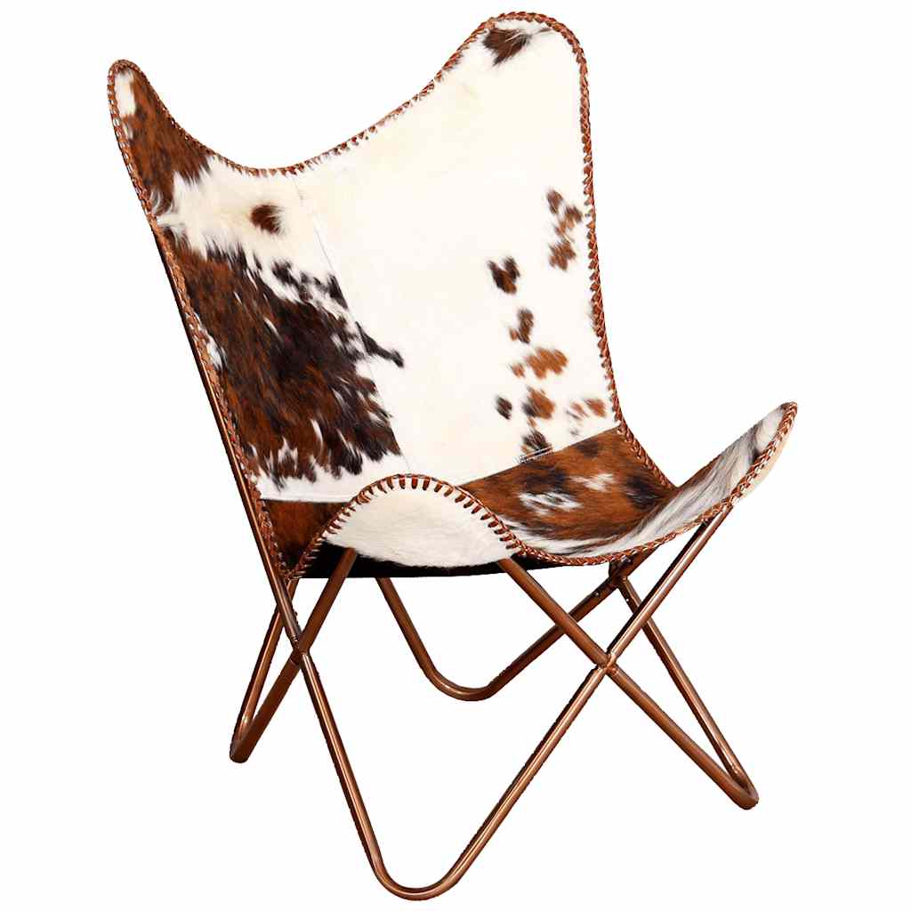 Silla mariposa de cuero auténtico marrón y blanco