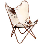 Silla mariposa de cuero auténtico marrón y blanco