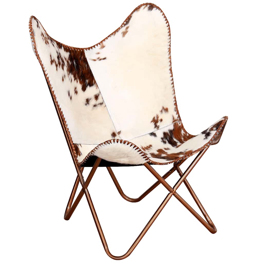 Silla mariposa de cuero auténtico marrón y blanco