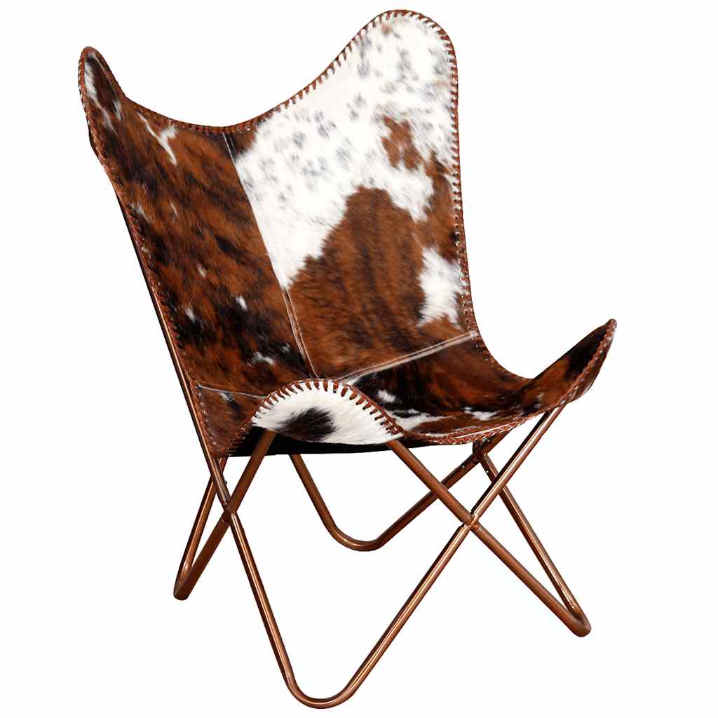 Silla mariposa de cuero auténtico marrón y blanco