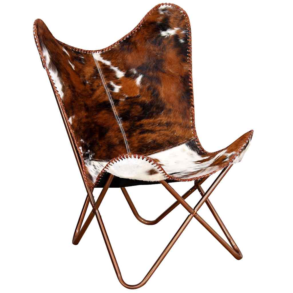 Silla mariposa de cuero auténtico marrón y blanco