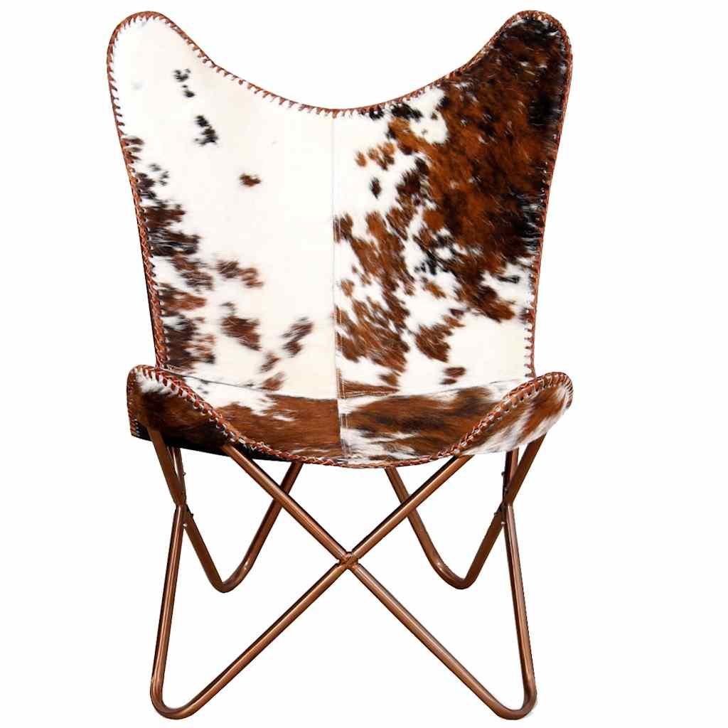 Silla mariposa de cuero auténtico marrón y blanco