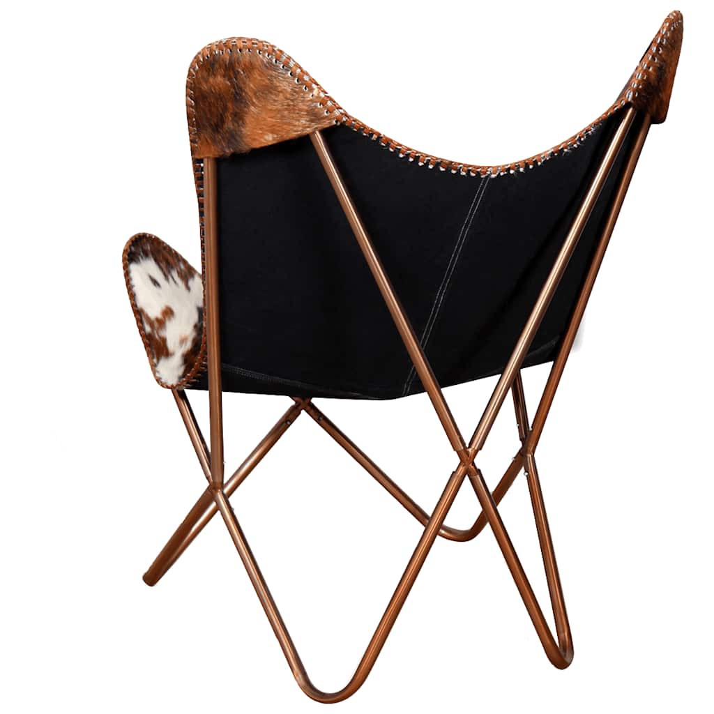 Silla mariposa de cuero auténtico marrón y blanco