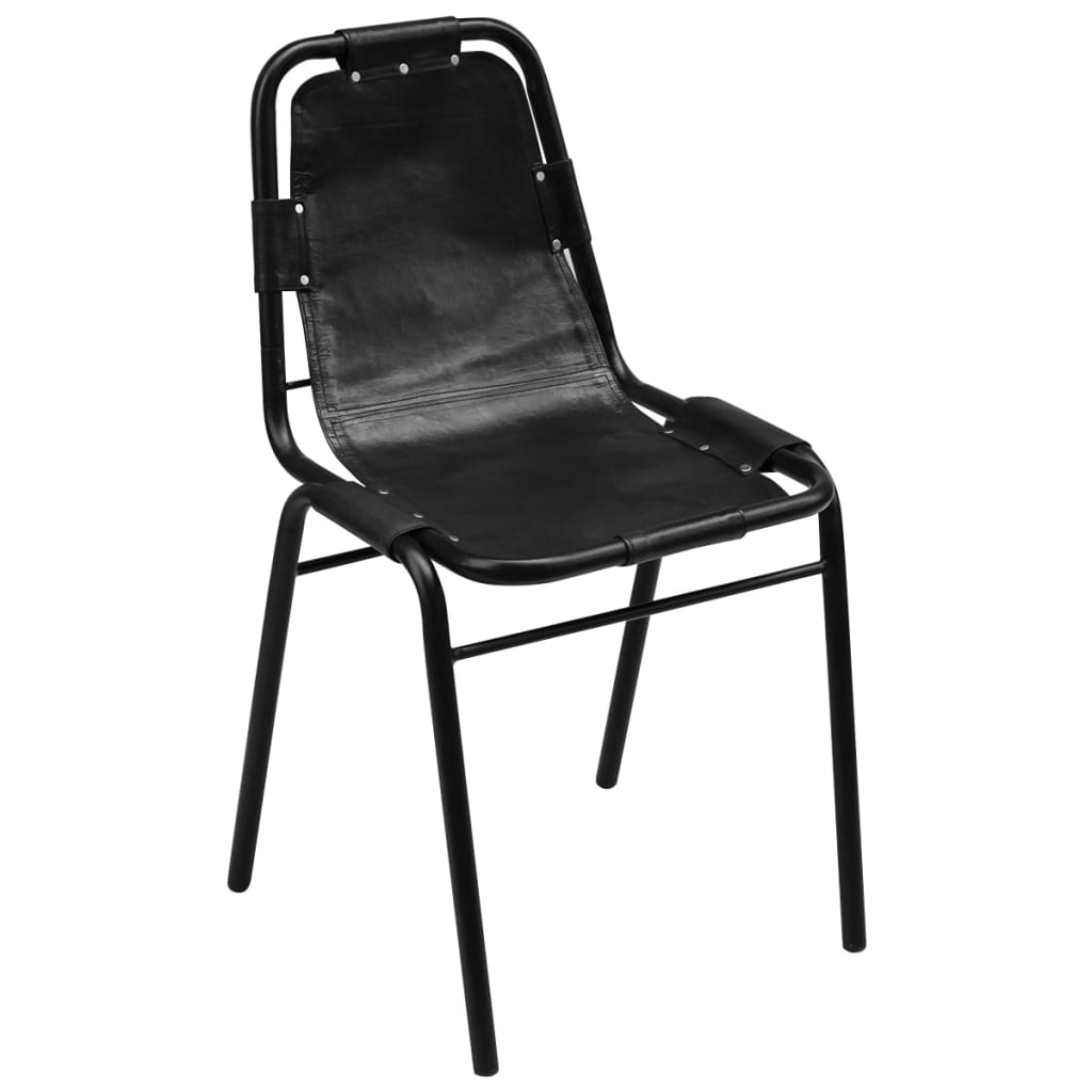 Sillas de comedor 2 unidades cuero auténtico negro