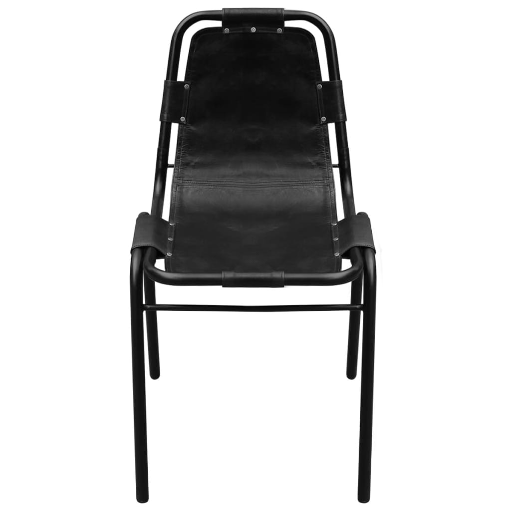 Sillas de comedor 2 unidades cuero auténtico negro