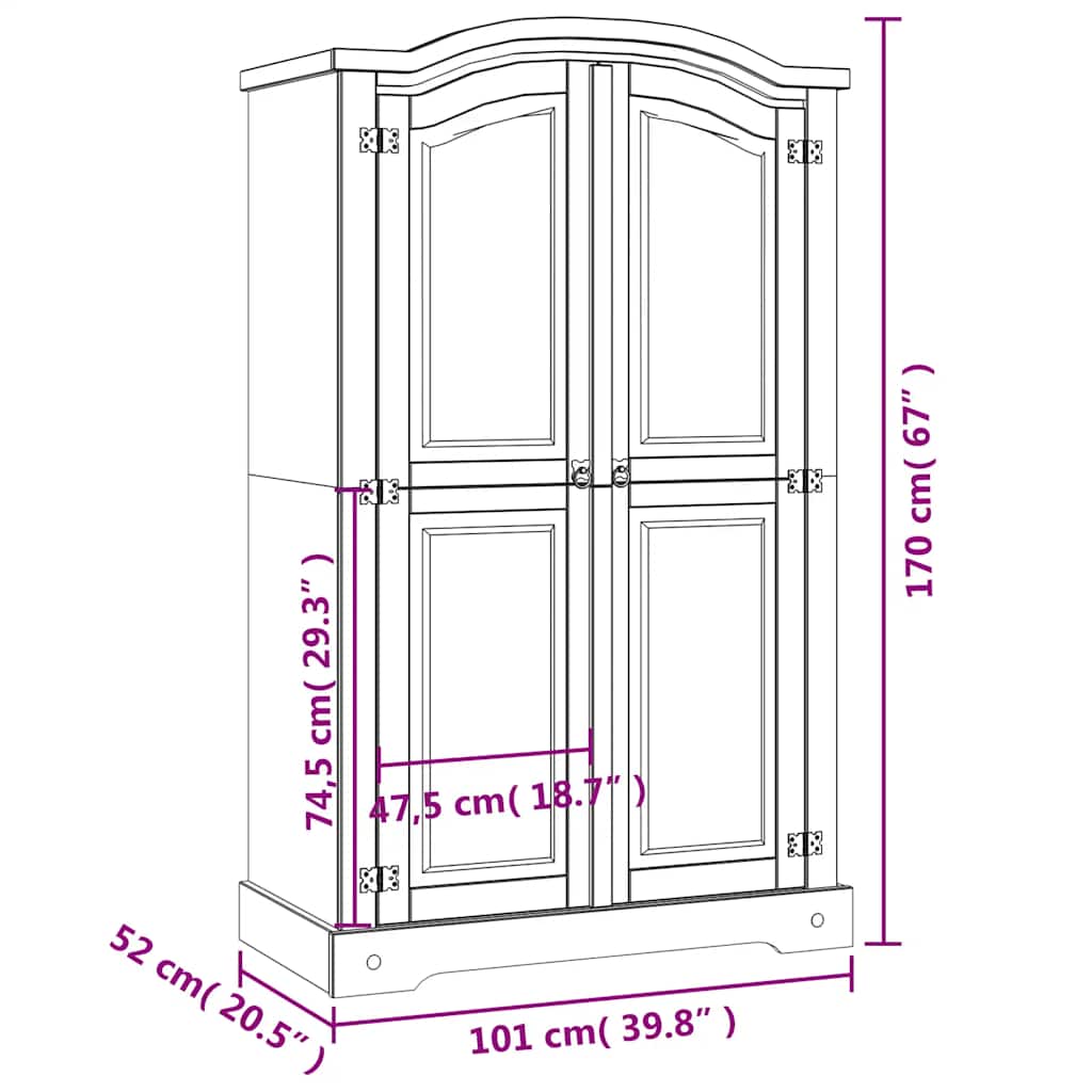 Armario madera de pino Mexicano estilo Corona 2 Puertas