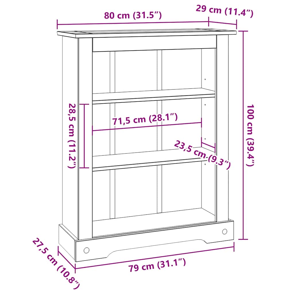 Estantería 3 niveles Corona Range de pino mexicano 80x29x100 cm