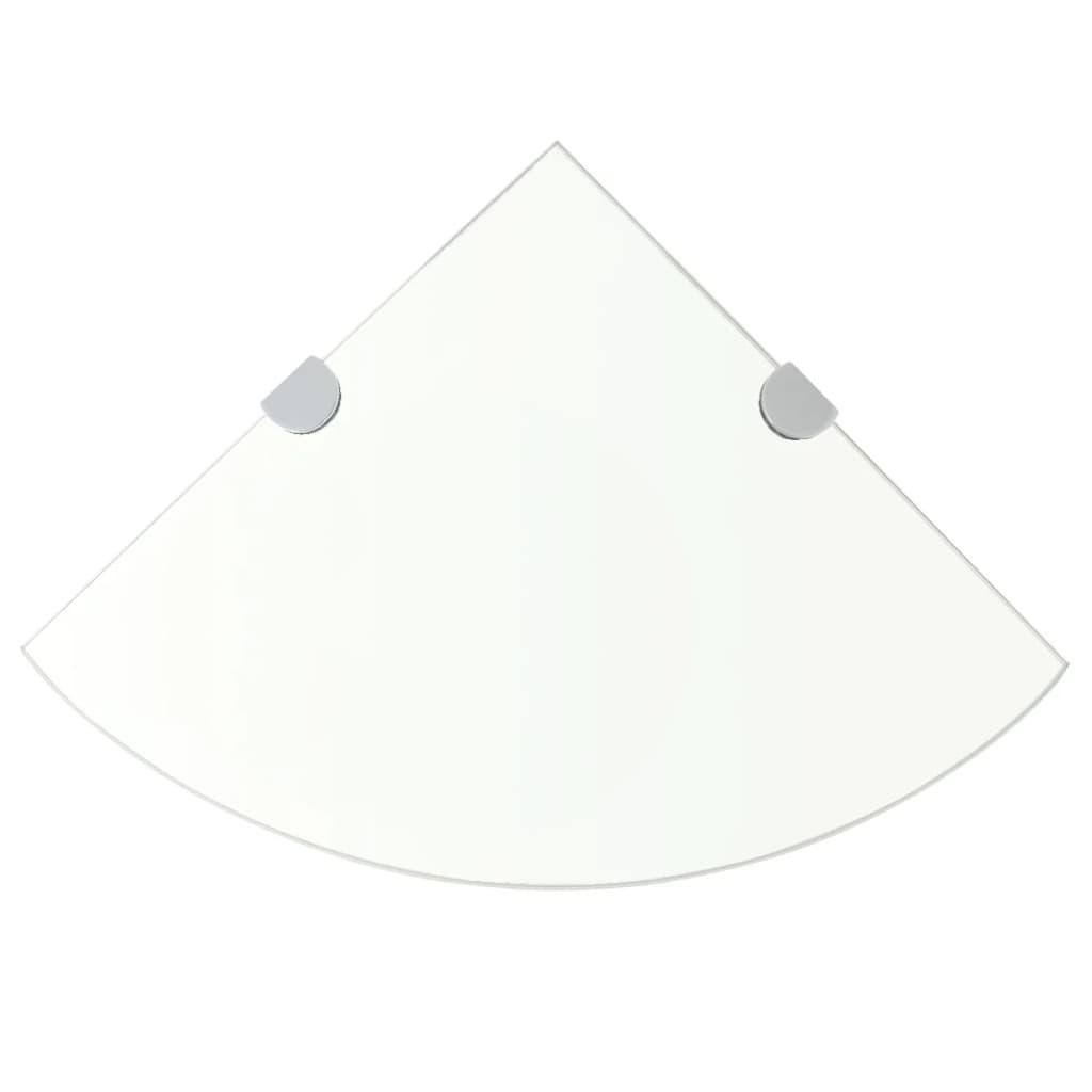 Corner shelf with chrome brackets white glass 25x25 cm