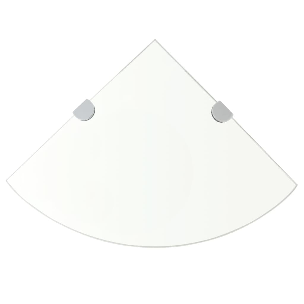 Corner shelf with chrome brackets white glass 25x25 cm