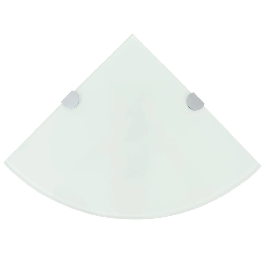 Corner shelf with chrome brackets white glass 25x25 cm