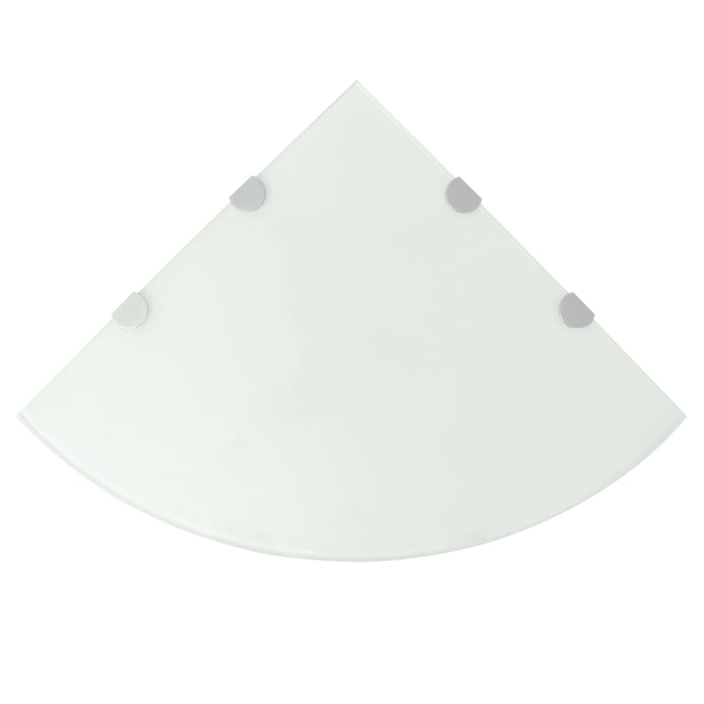 Corner shelf with chrome brackets white glass 25x25 cm