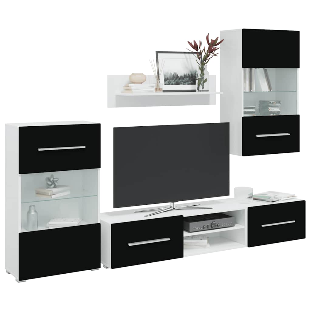 5-piece living room furniture set with LED lighting, white