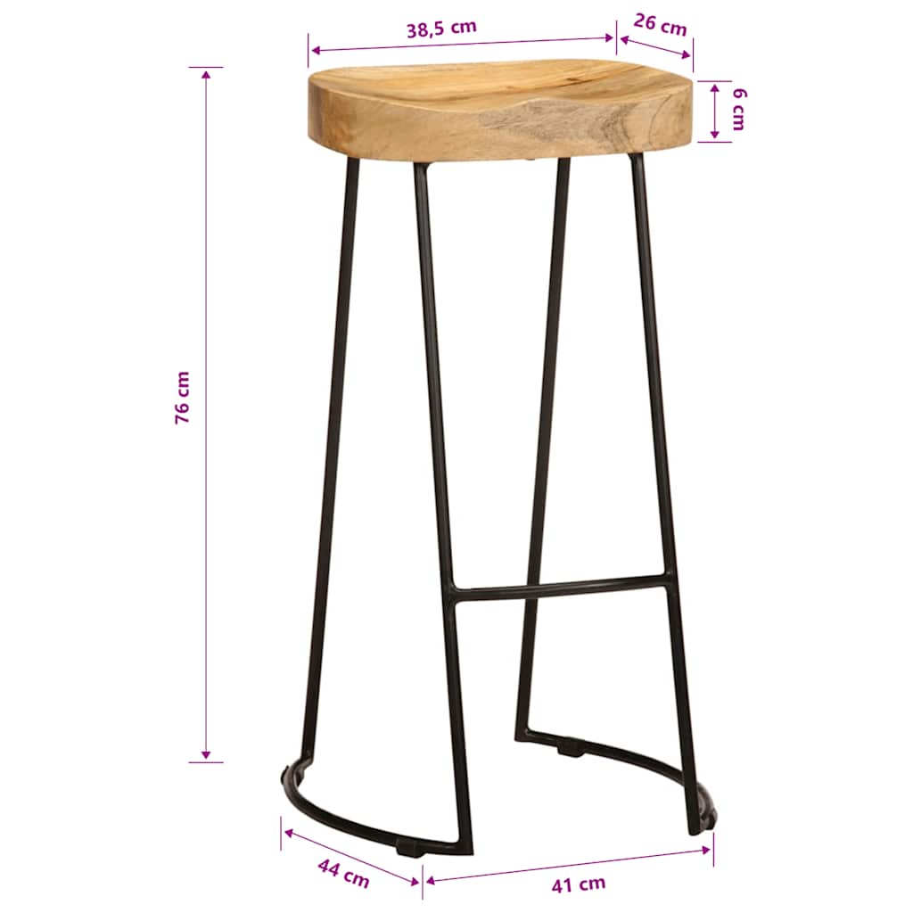 Taburetes de barra de cocina 2 unidades madera maciza de mango