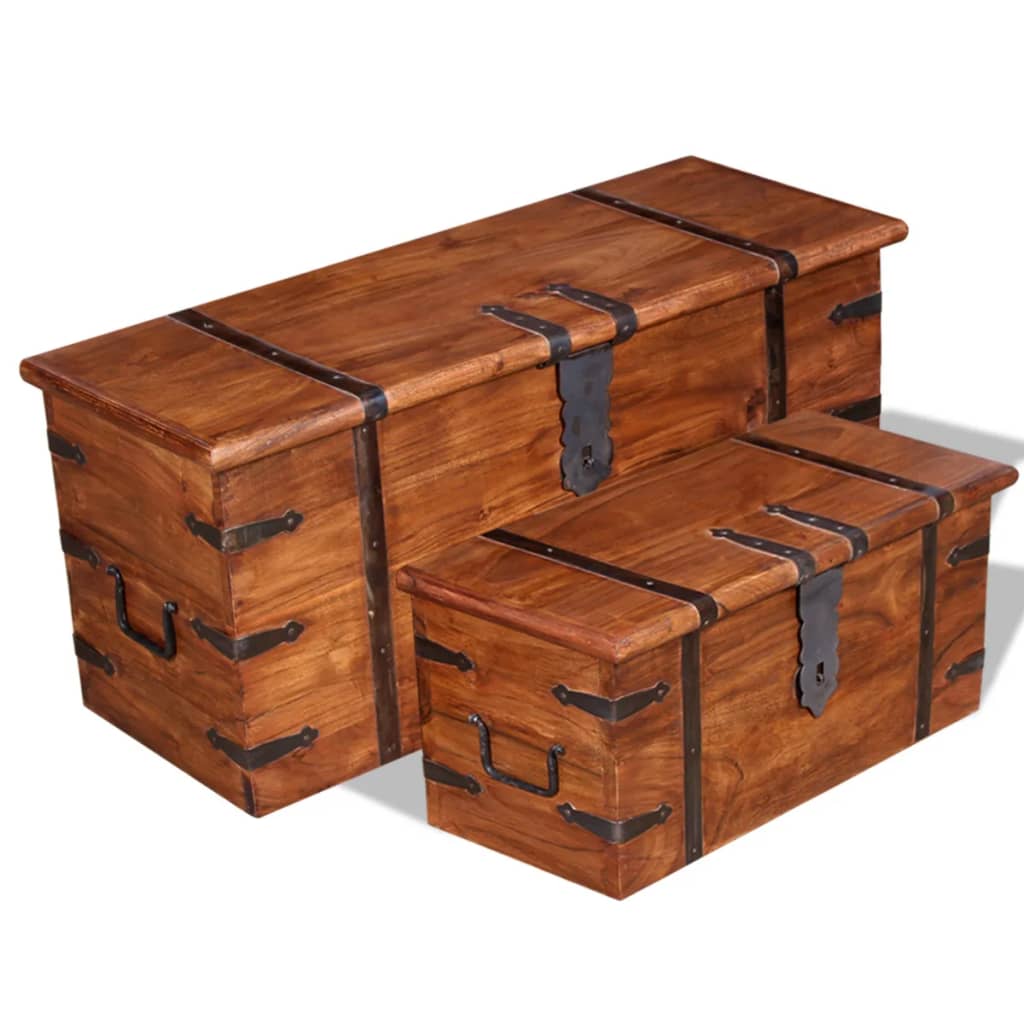 Set de baúl de almacenamiento de madera de acacia 2 unidades