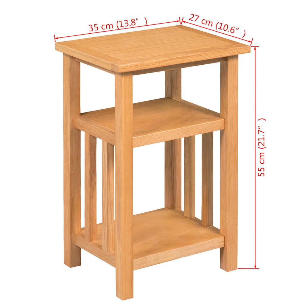 Mesa auxiliar con estante de madera de roble maciza 27x35x55cm