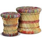 Taburetes con detalles Chindi 2 unidades bambú multicolor