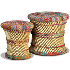 Taburetes con detalles Chindi 2 unidades bambú multicolor