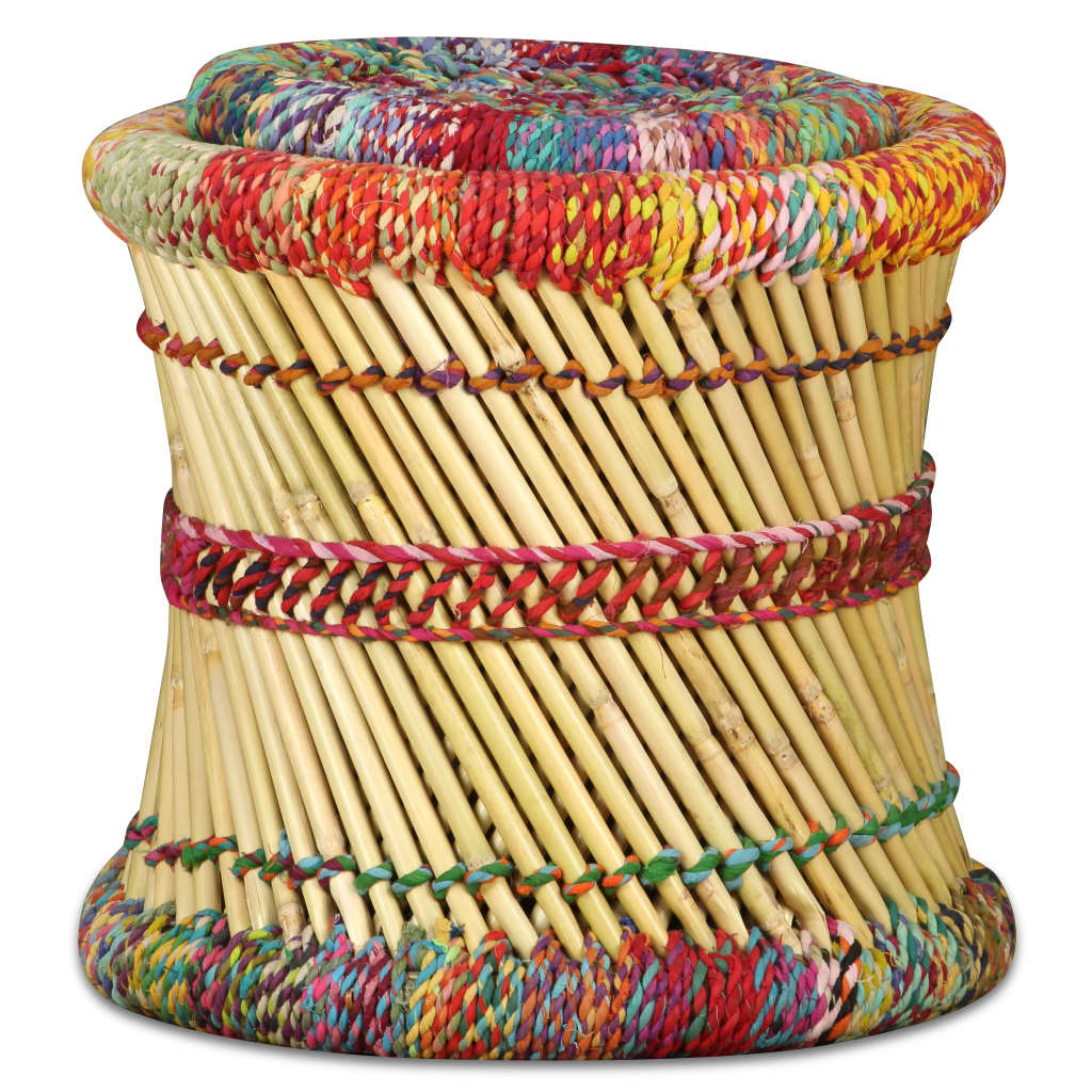 Taburetes con detalles Chindi 2 unidades bambú multicolor