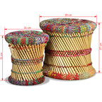Taburetes con detalles Chindi 2 unidades bambú multicolor