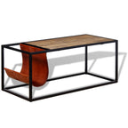 Mesa de centro con revistero de cuero auténtico 110x50x45 cm