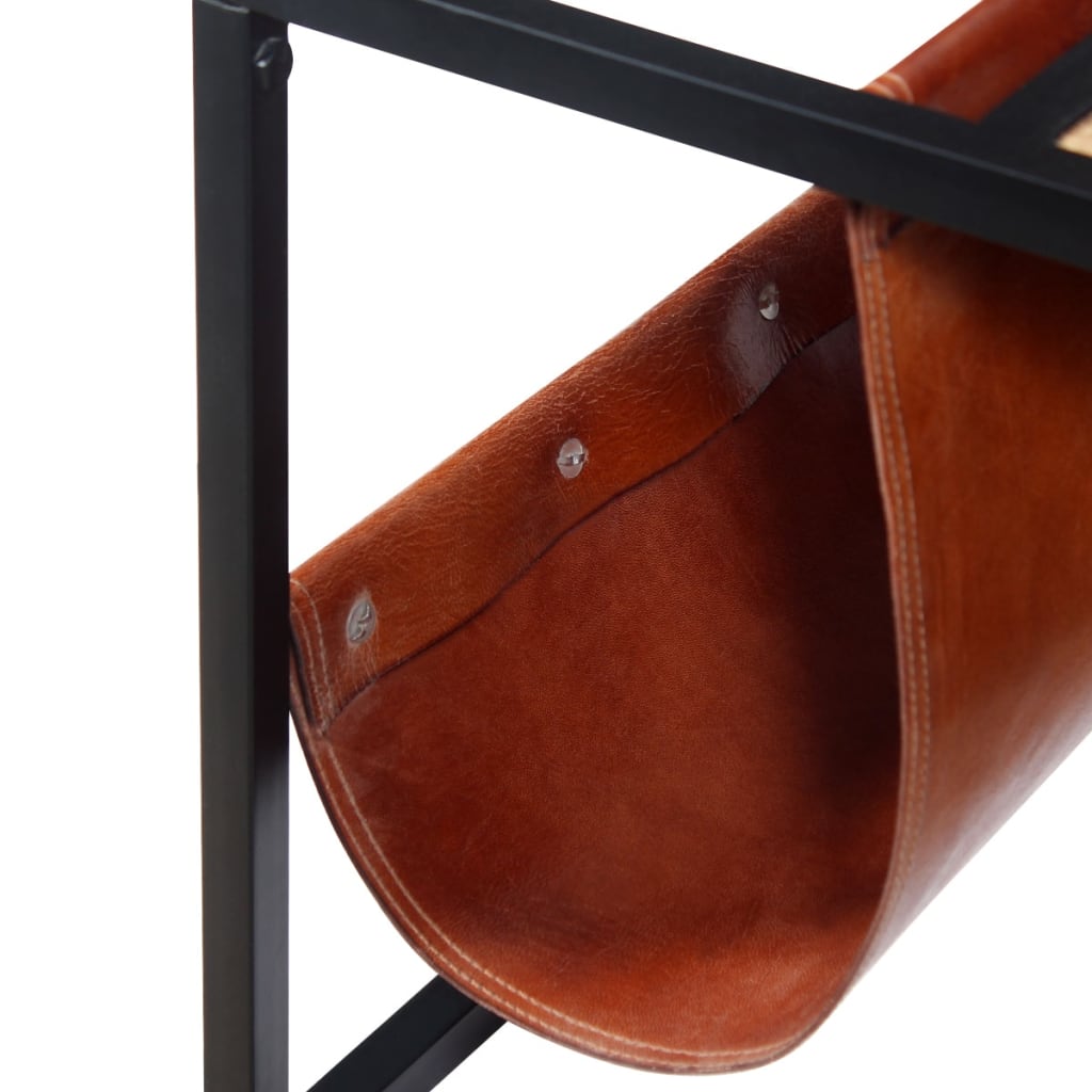 Mesa de centro con revistero de cuero auténtico 110x50x45 cm
