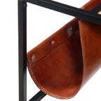 Mesa de centro con revistero de cuero auténtico 110x50x45 cm