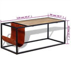 Mesa de centro con revistero de cuero auténtico 110x50x45 cm