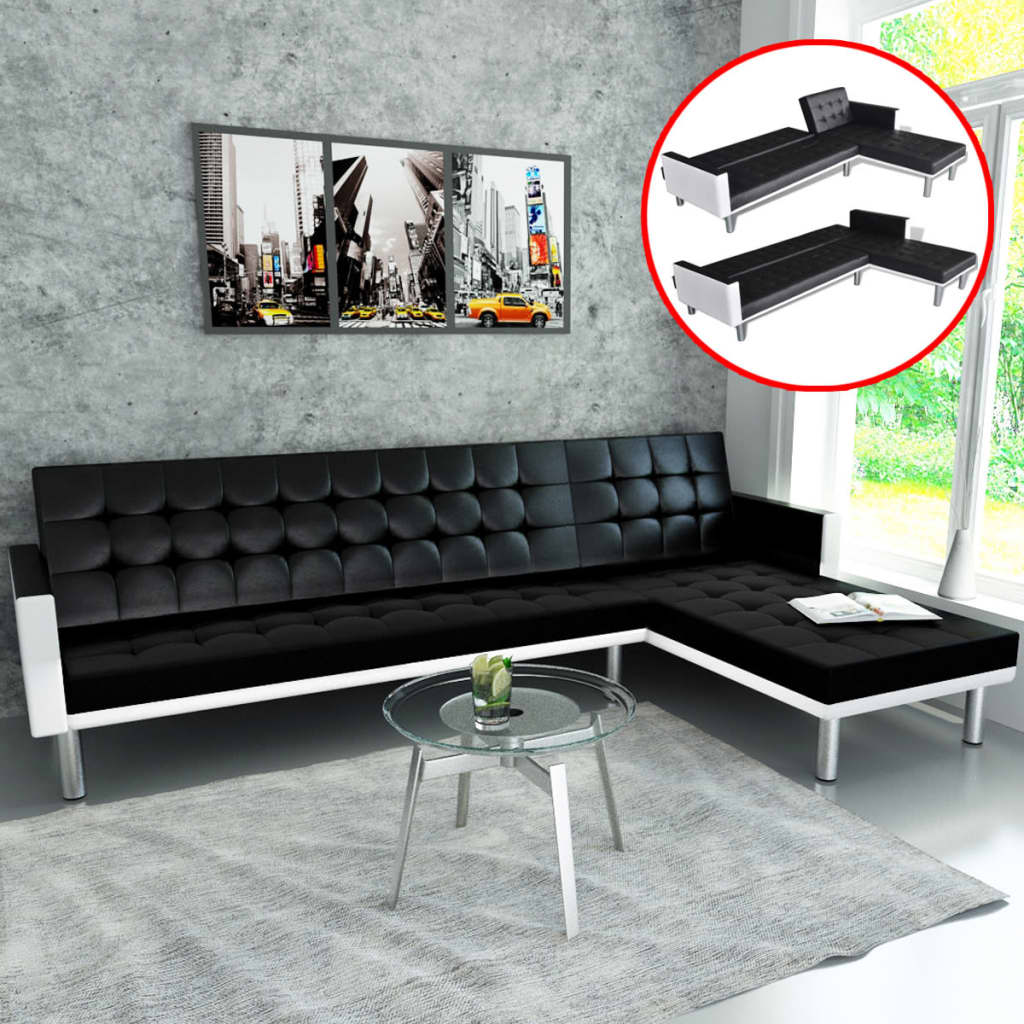 L-shaped sofa bed white synthetic leather
