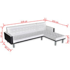 Sofá cama en forma de L cuero sintético blanco