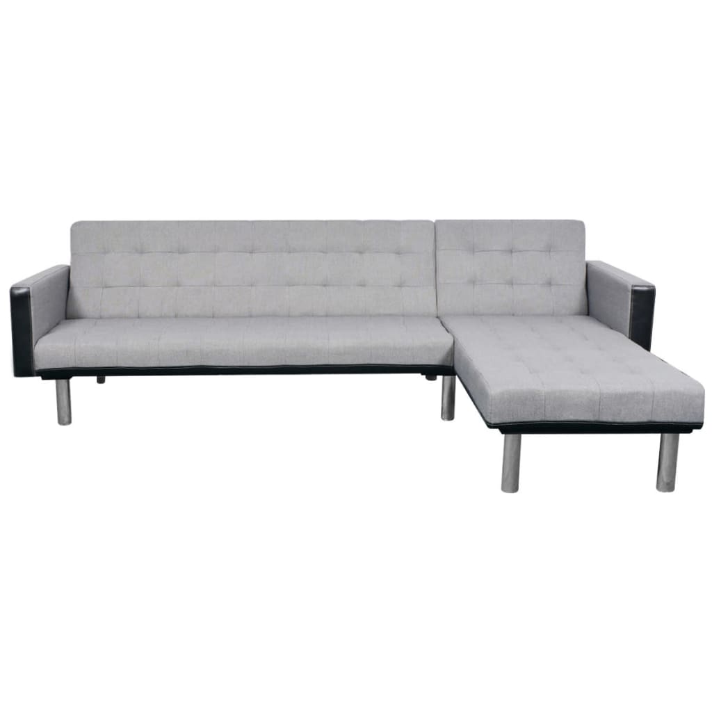 Sofá cama en forma de L de tela en negro y gris