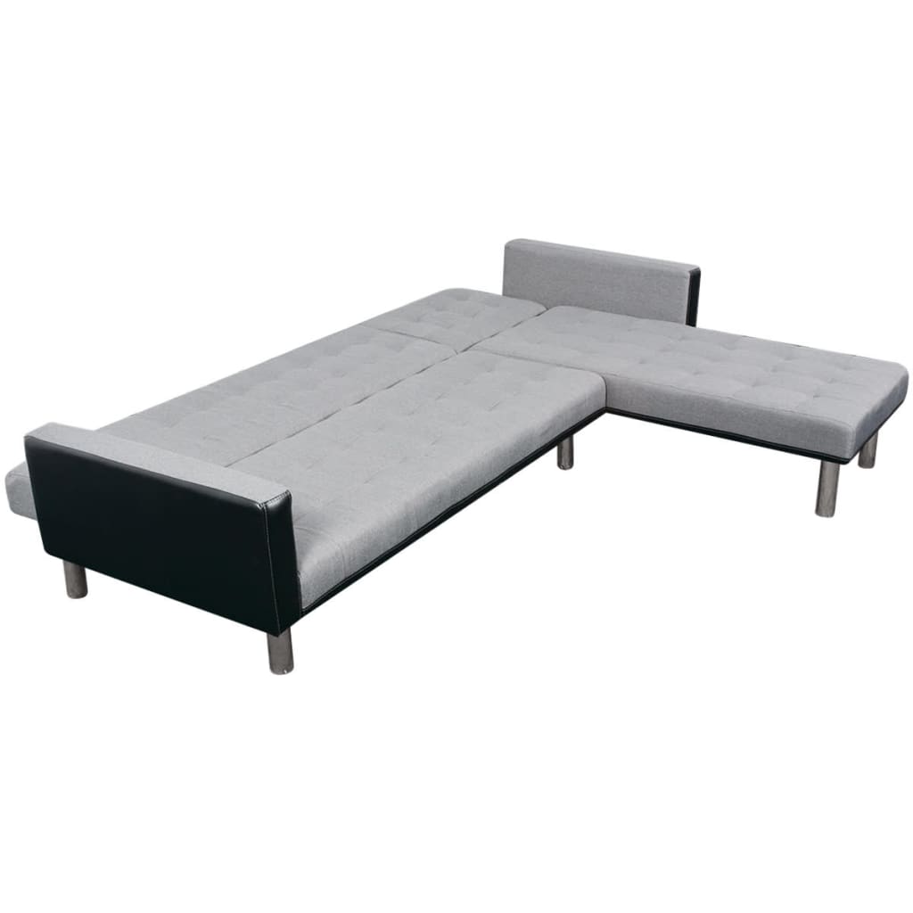 Sofá cama en forma de L de tela en negro y gris