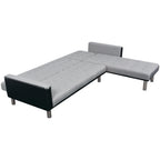 Sofá cama en forma de L de tela en negro y gris