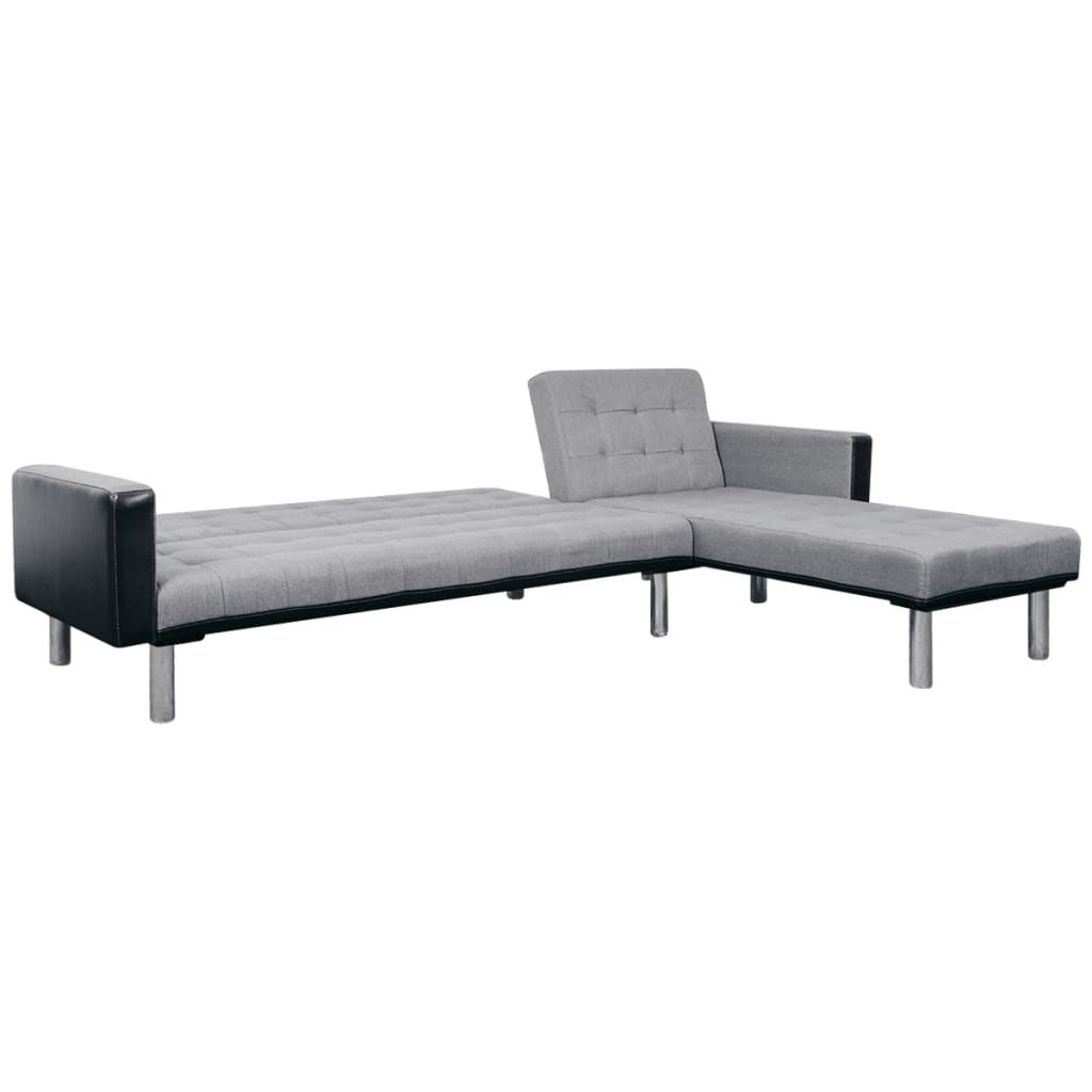 Sofá cama en forma de L de tela en negro y gris