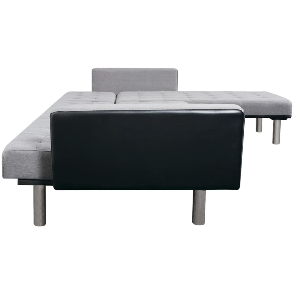 Sofá cama en forma de L de tela en negro y gris