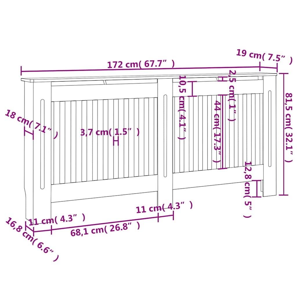 Cubierta para radiador madera de ingeniería blanco 172 cm