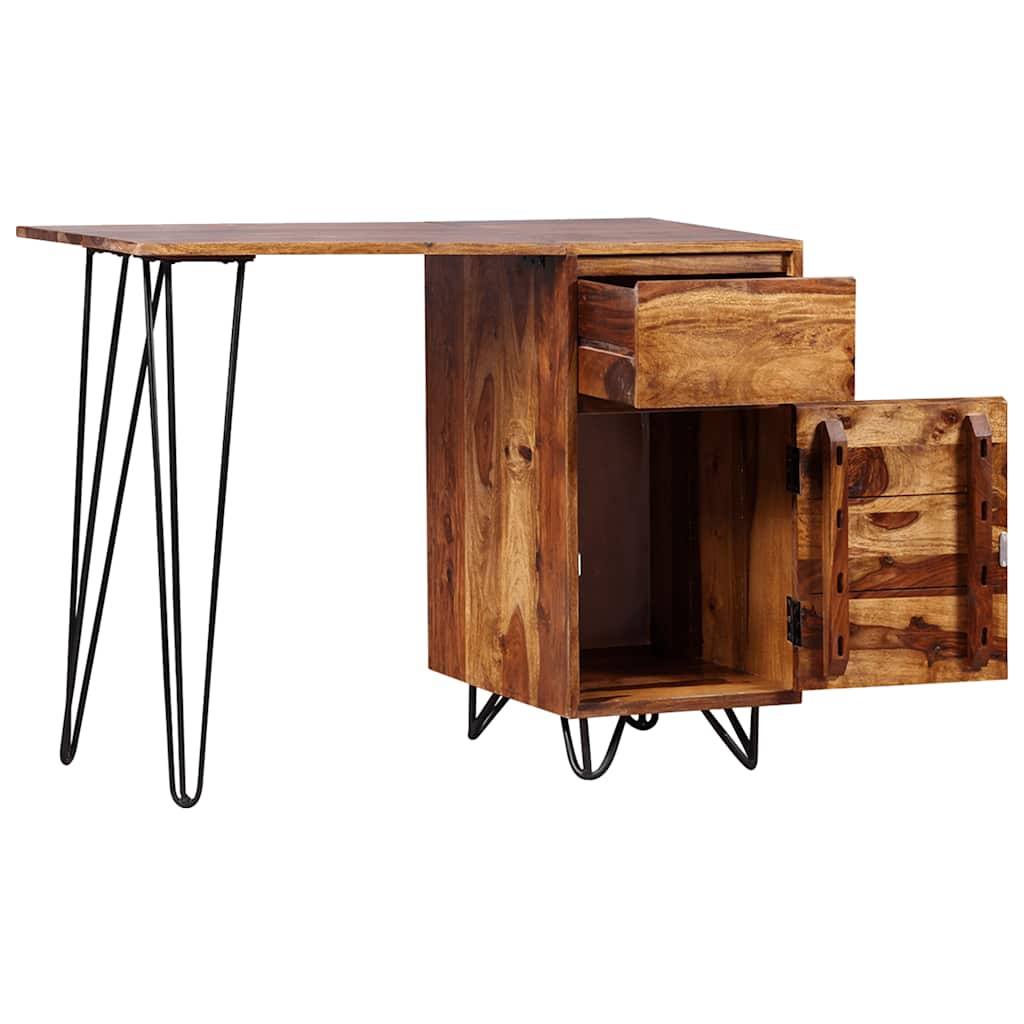 Escritorio con 1 cajón y 1 armario madera maciza de acacia