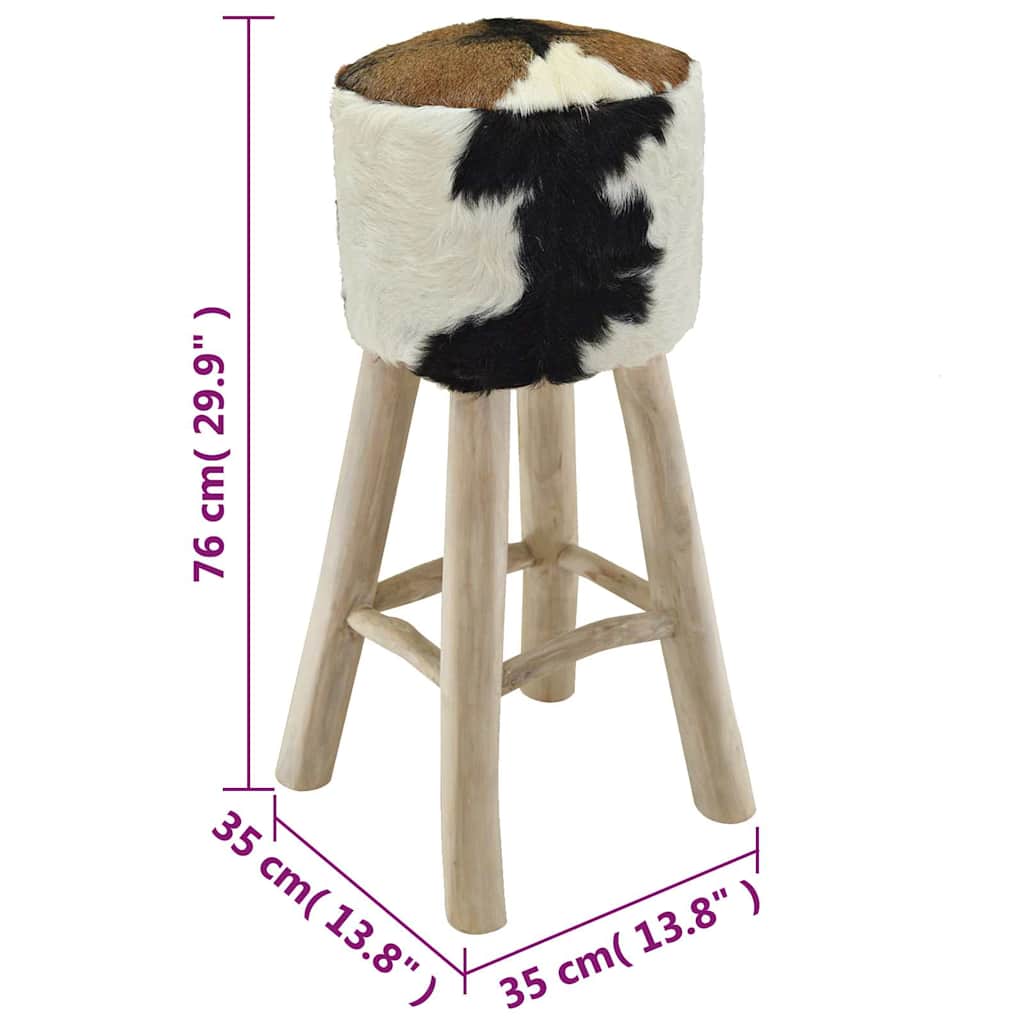 Taburete de cocina de piel de cabra y madera de teca maciza