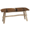 Banco de madera de teca con piel de cabra