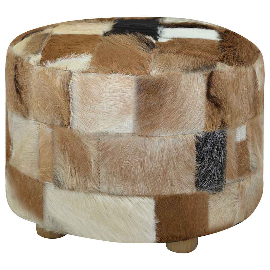 Puf redondo de piel de cabra 50x50x45 cm