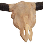 Escultura de cráneo de toro de pared de teca 69x6x60 cm