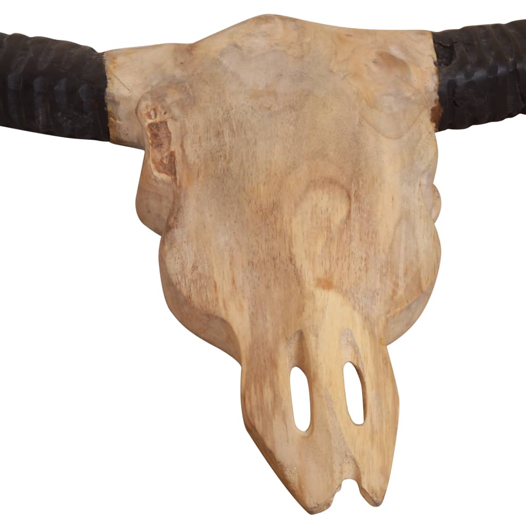 Escultura de cráneo de toro de pared de teca 69x6x60 cm