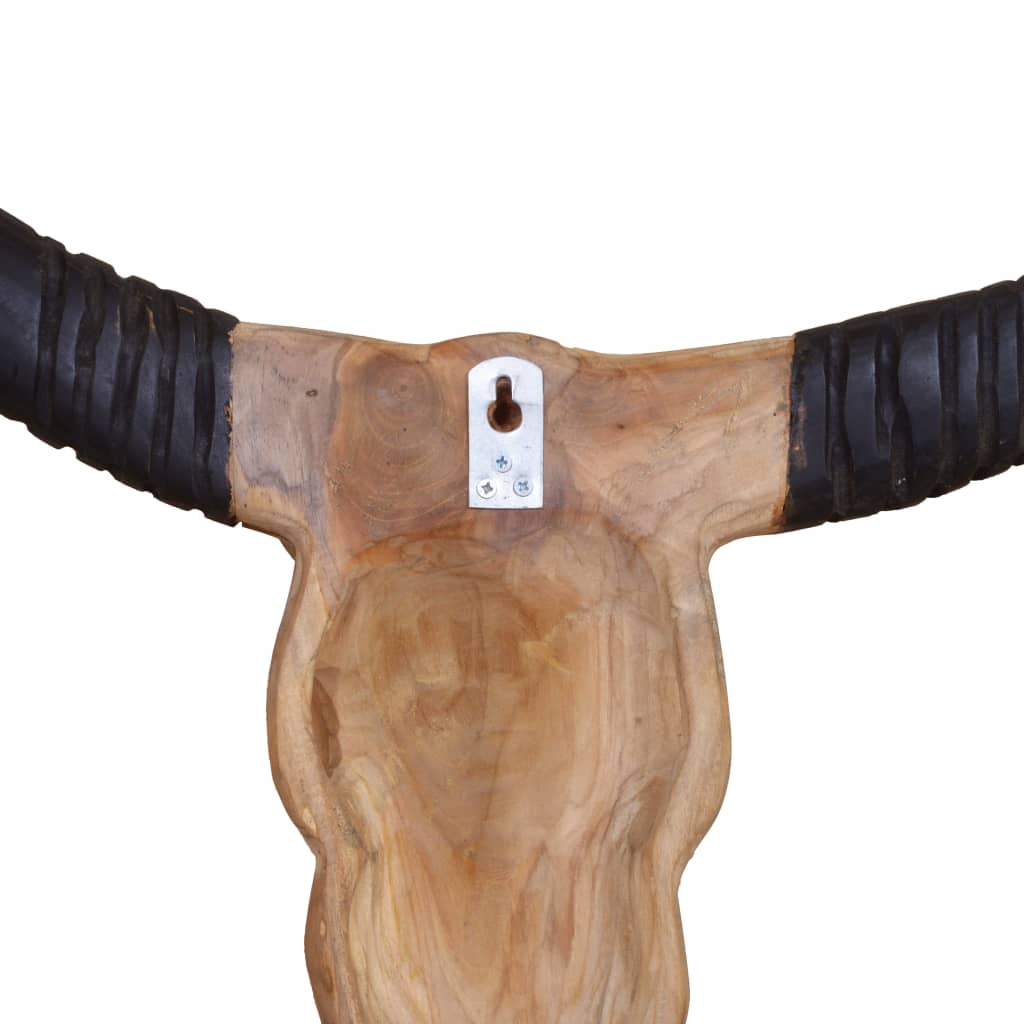 Escultura de cráneo de toro de pared de teca 69x6x60 cm