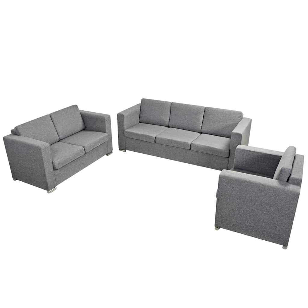 Conjunto de sofás 3 unidades tela gris claro