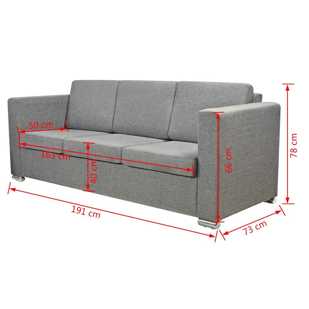 Conjunto de sofás 3 unidades tela gris claro